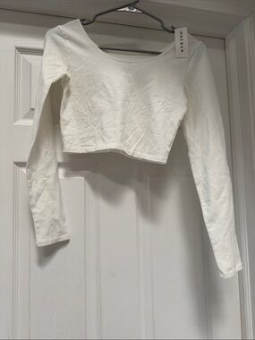 John Galt PacSun White Long-Sleeve Cropped Scoop Top